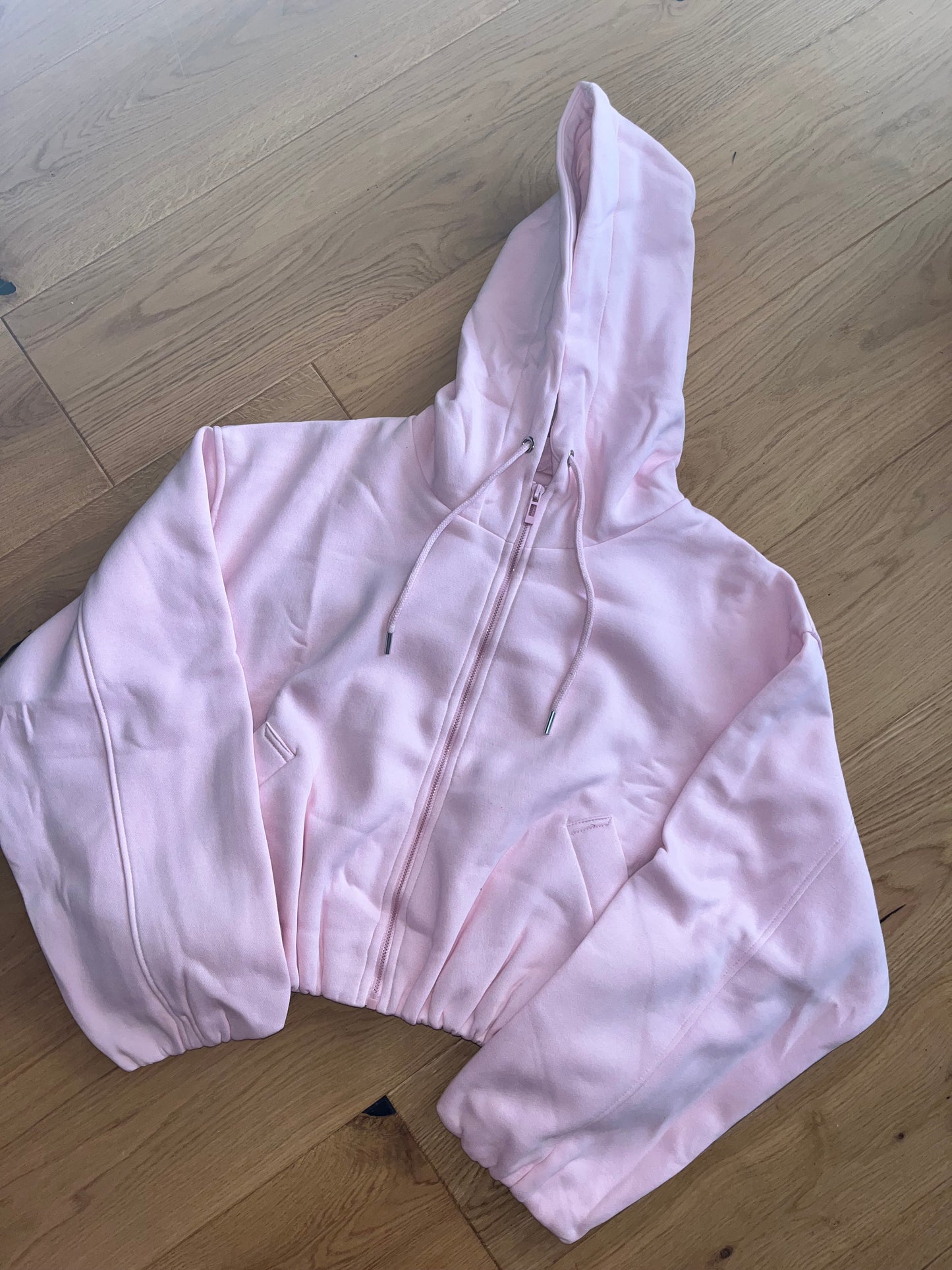 Bubble hem zip up cropped hoodies