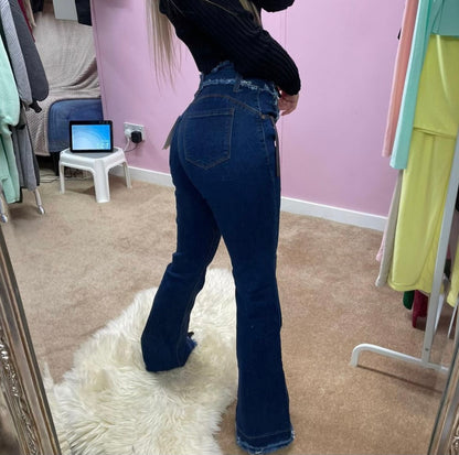Low waisted flared seam detail denim jeans