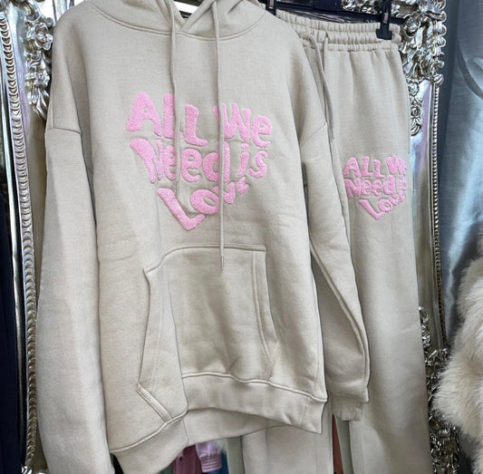 All we need is love jogger and hoodie set