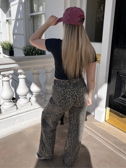 Leopard print mid rise dad fit jeans