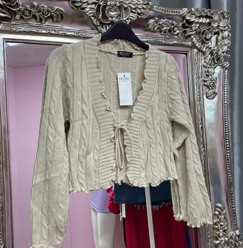 Camilla front tie cable knit cardigans