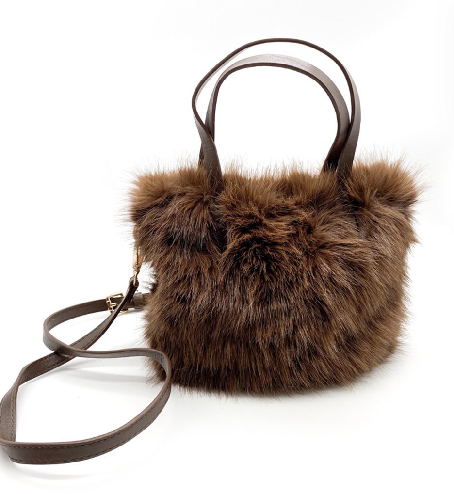 Fluffy bag with handles and long strap