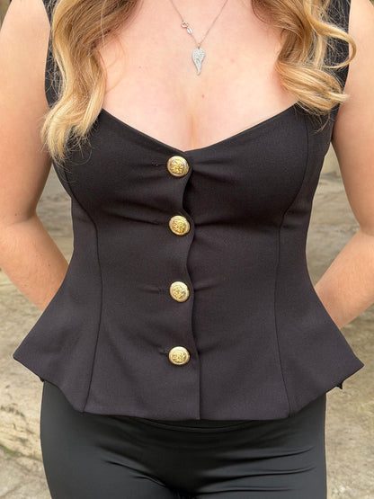 Gold button up structured waistcoat top