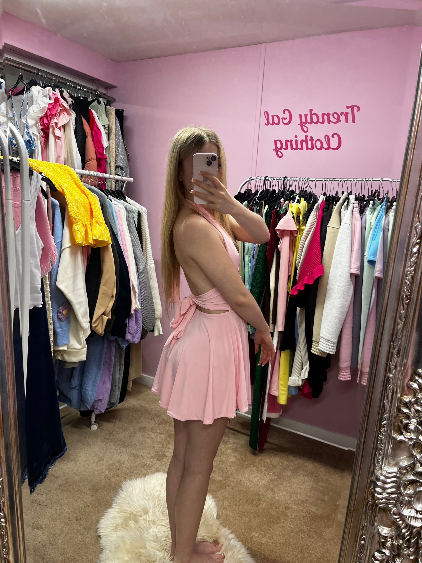 Halter neck slinky back tie dress