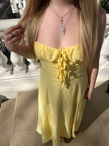 Milk maid tie up midi dress with side slit