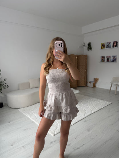 Cheese cloth strapless frill playsuits