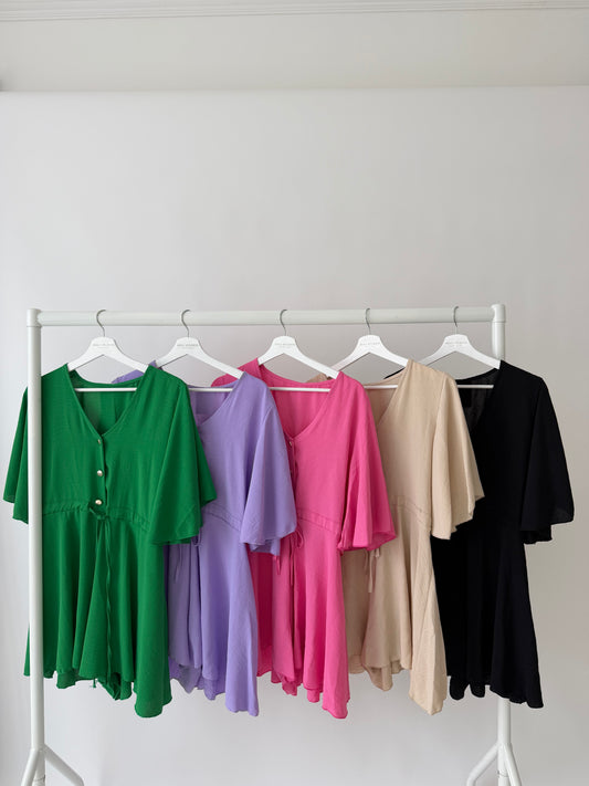 Three button detail elasticated pull in playsuits