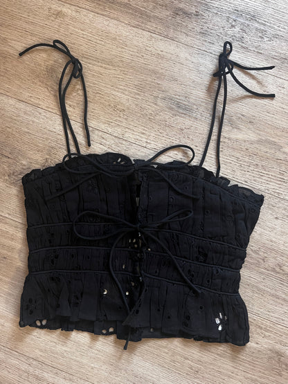 Broderie anglaise shoulder tie crop top