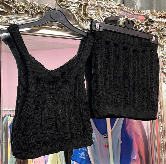 Two piece distressed skirt and top cover up set