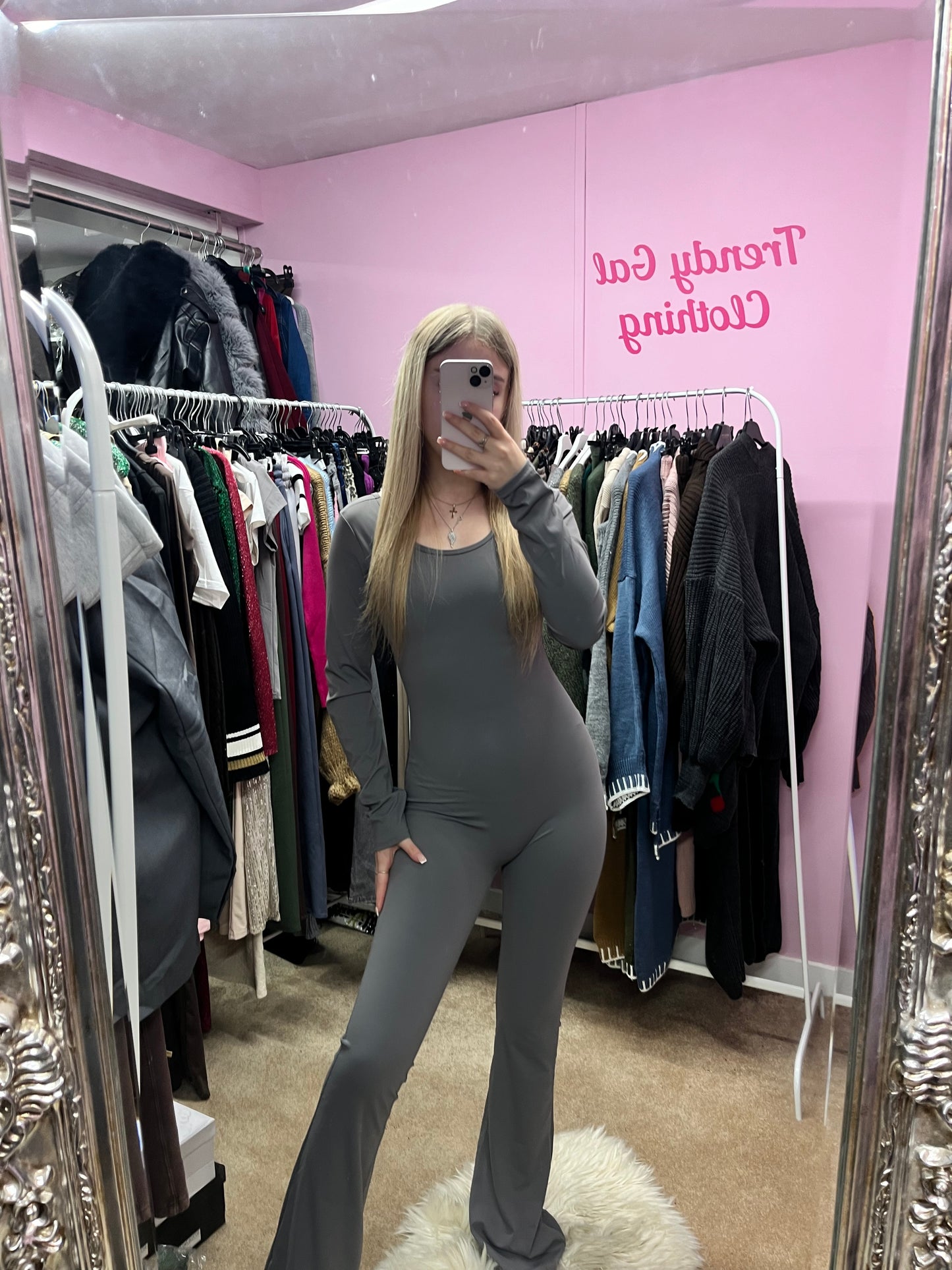 Long sleeved flared sculpting scrunch bum jumpsuit