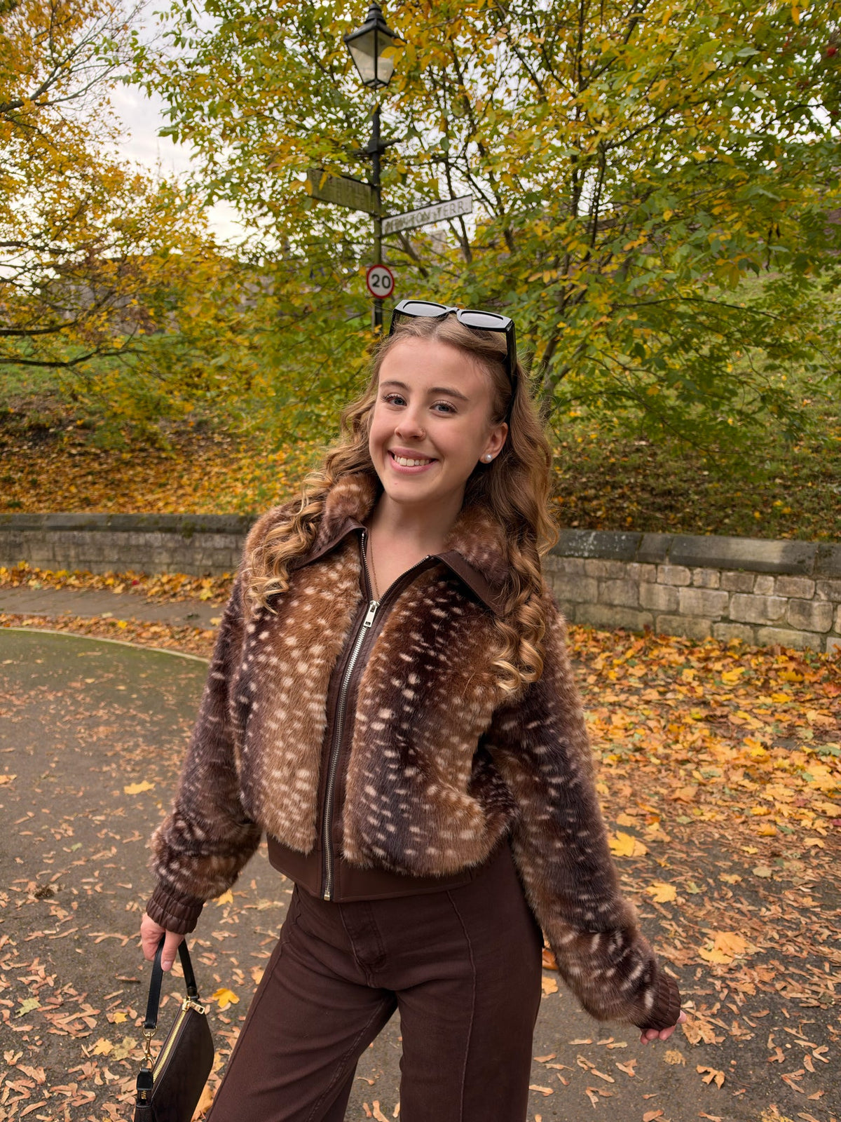 Bambi print faux fur & faux leather bomber jacket
