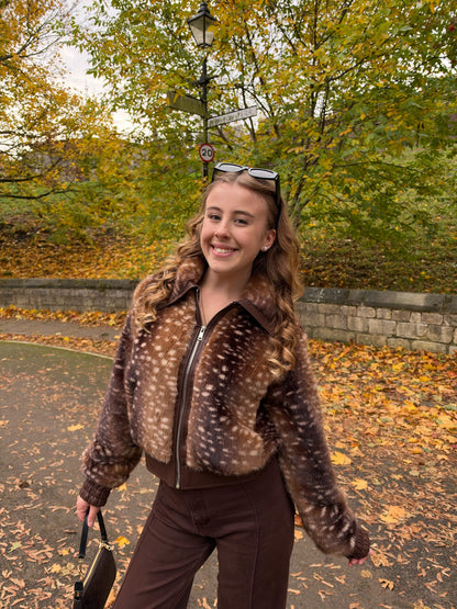 Bambi print faux fur & faux leather bomber jacket
