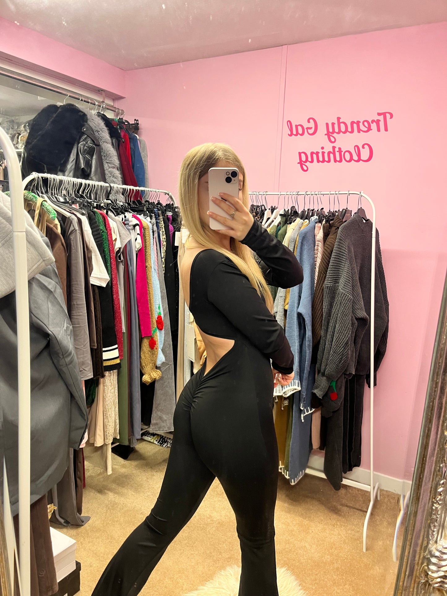 Long sleeved flared sculpting scrunch bum jumpsuit
