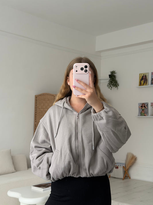 Bubble hem zip up cropped hoodies