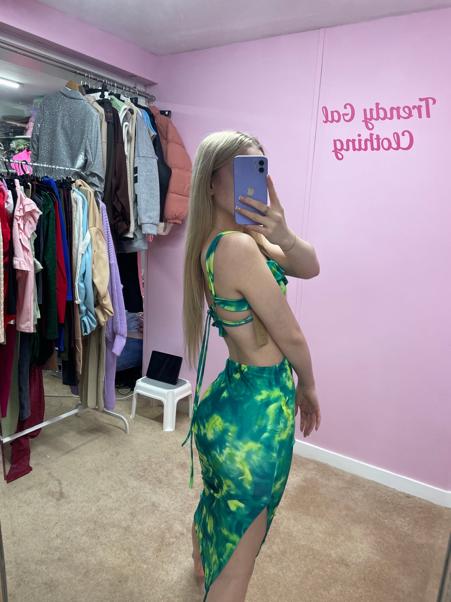 Colourful criss cross back maxi dress with slit