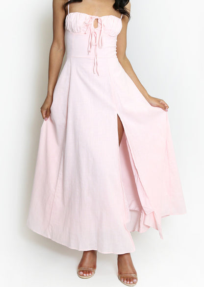 Milk maid tie up midi dress with side slit