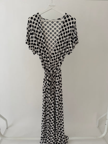 Polka dot wrap style maxi dress