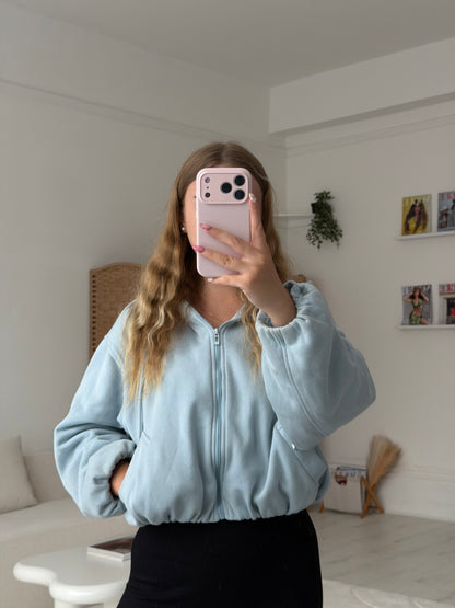 Bubble hem zip up cropped hoodies