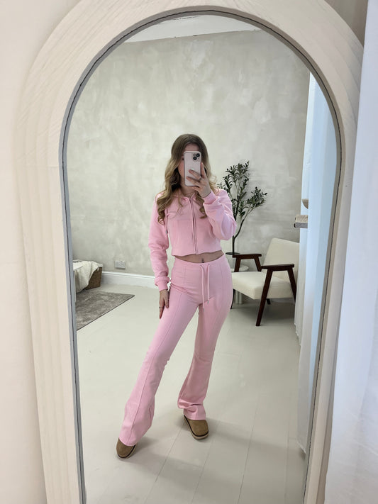 Cropped hoodie and high waisted scuba flare set