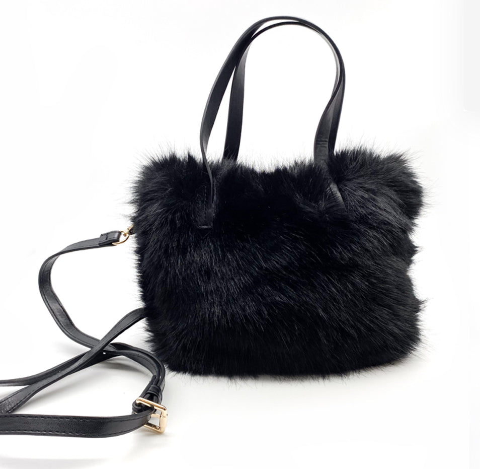 Fluffy bag with handles and long strap