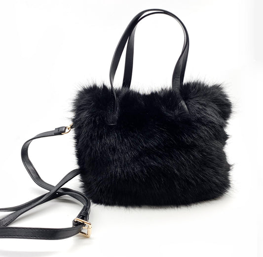 Fluffy bag with handles and long strap