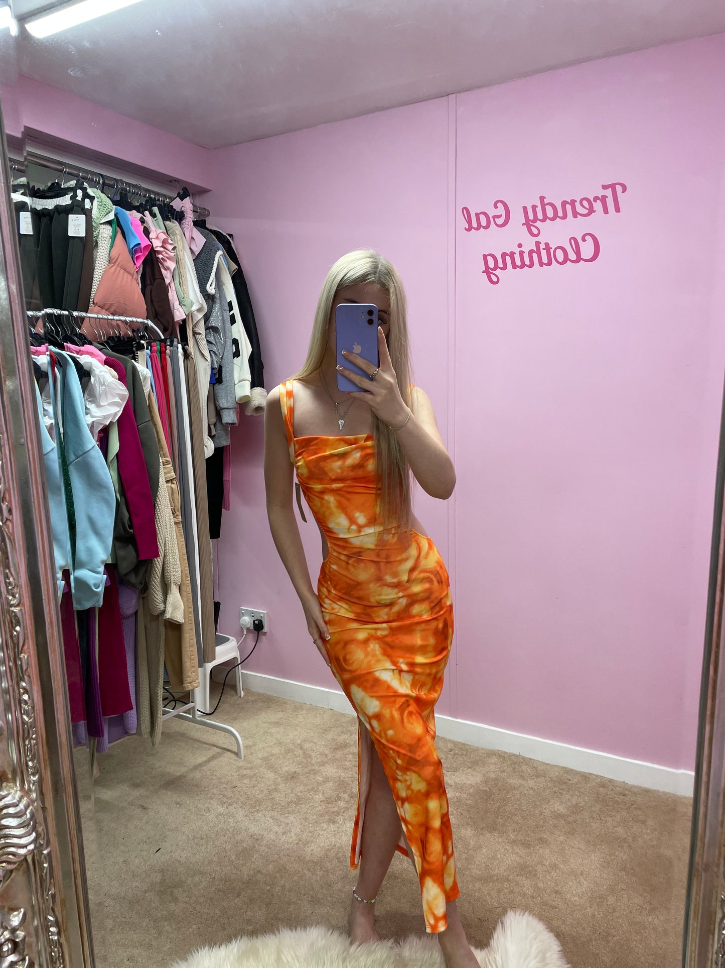 Colourful criss cross back maxi dress with slit