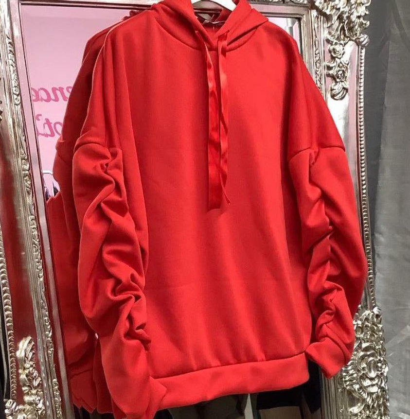 Ruby ruched ribbon drawstring hoodies