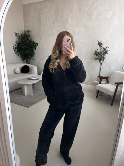 Fleece lined zip up hoodie & trouser loungewear set