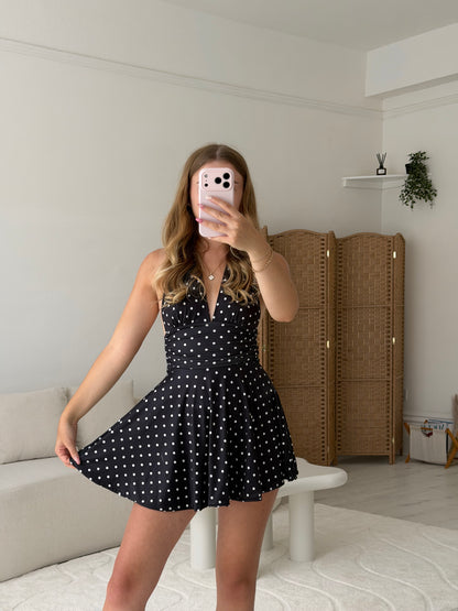 Polka dot halter neck mini dress