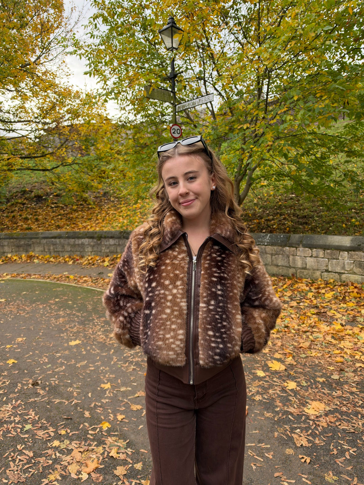 Bambi print faux fur & faux leather bomber jacket