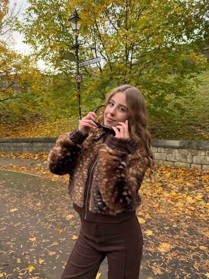 Bambi print faux fur & faux leather bomber jacket