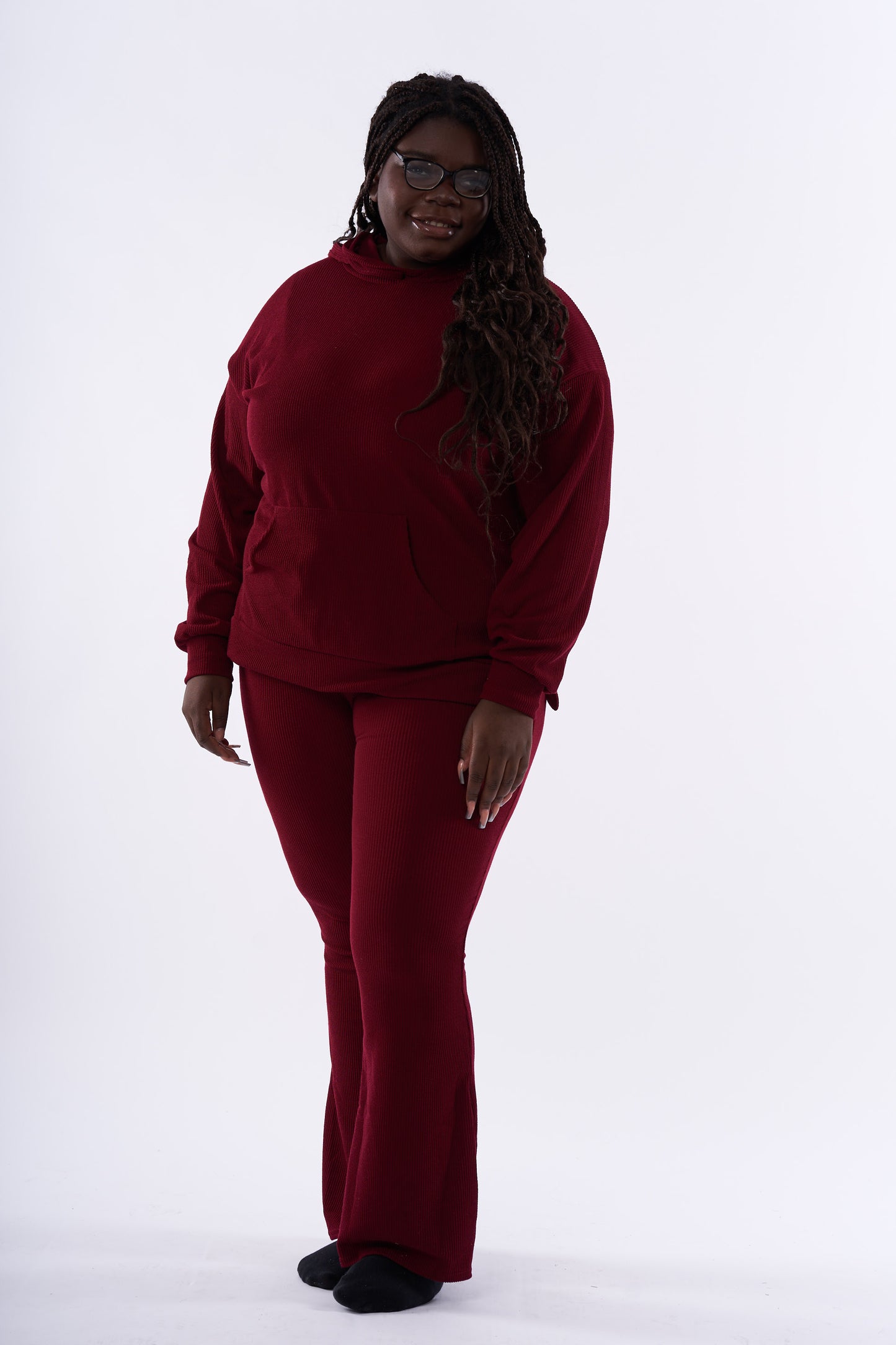 Flared trousers and hooded top set