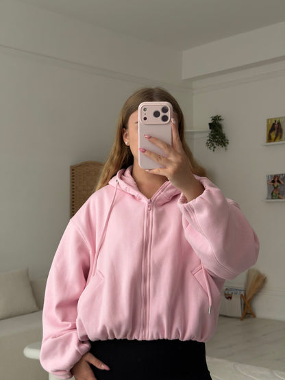 Bubble hem zip up cropped hoodies