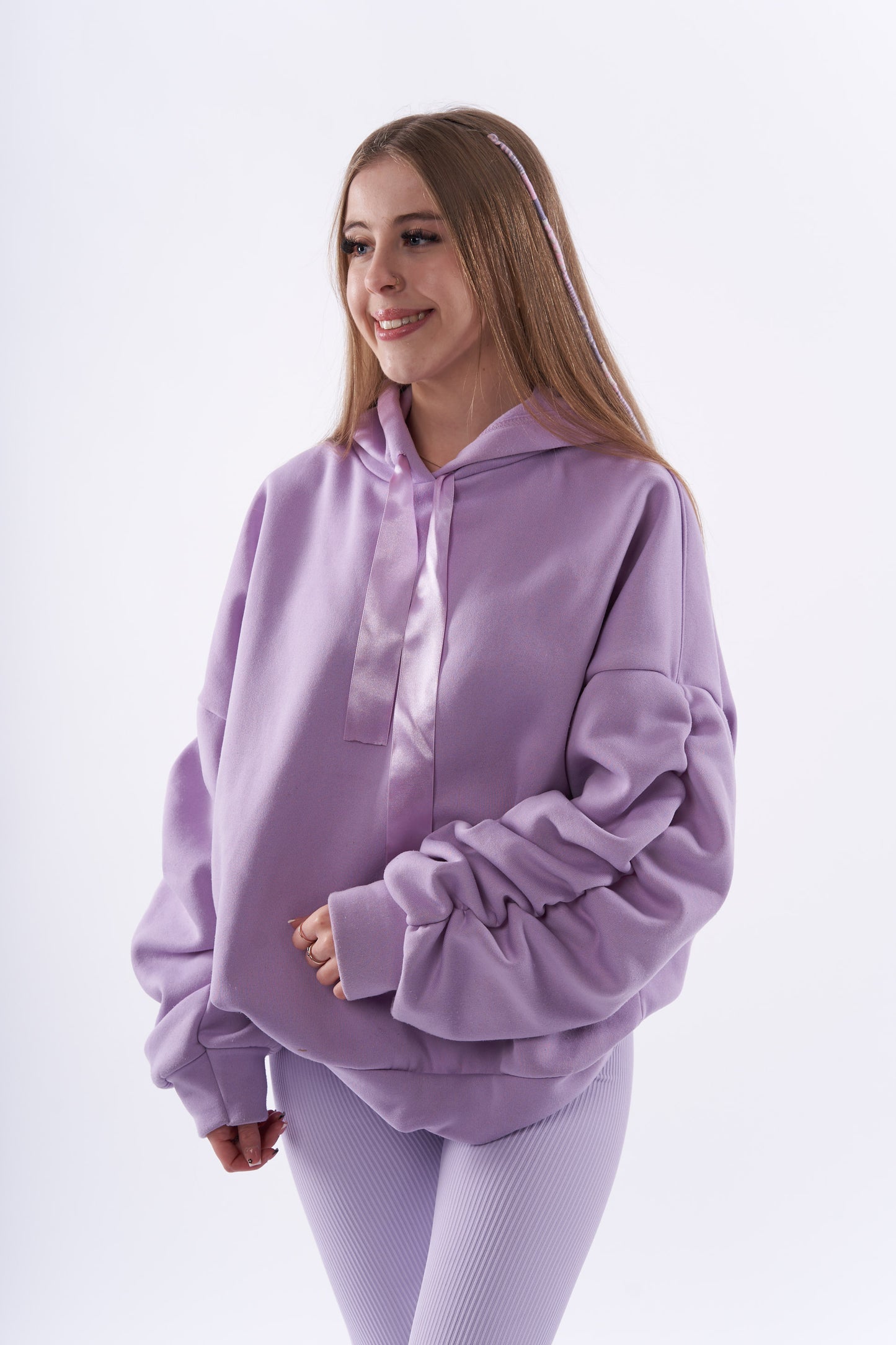 Ruby ruched ribbon drawstring hoodies