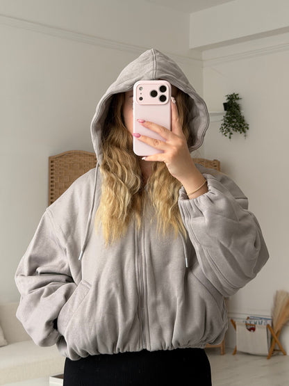Bubble hem zip up cropped hoodies