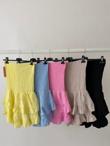 Cheese cloth strapless frill playsuits