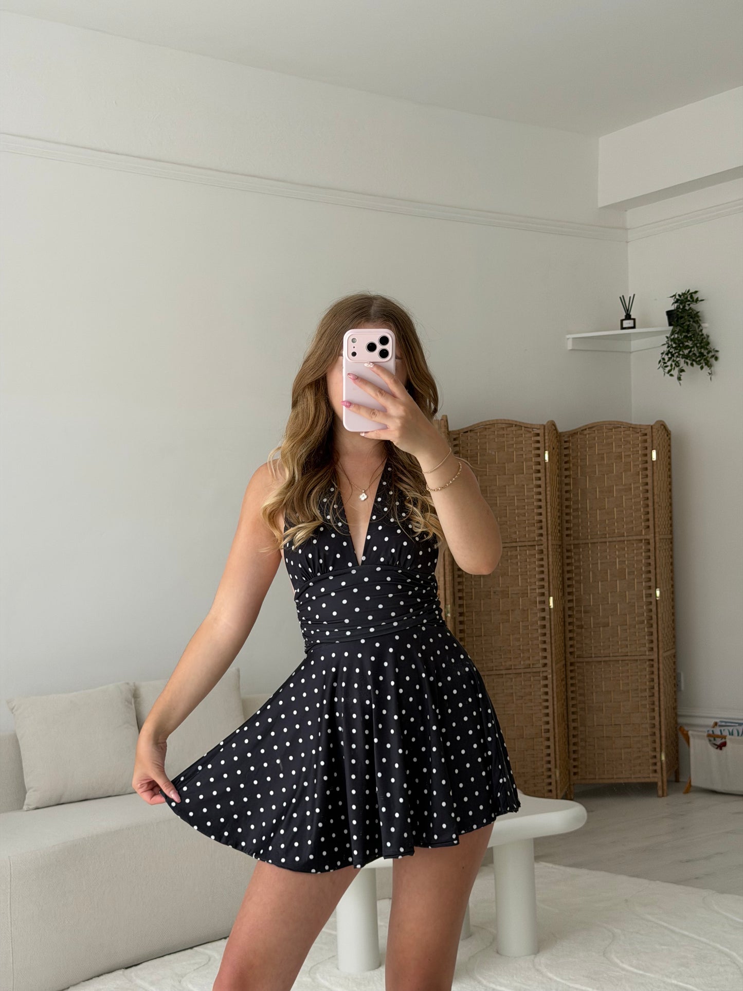 Polka dot halter neck mini dress