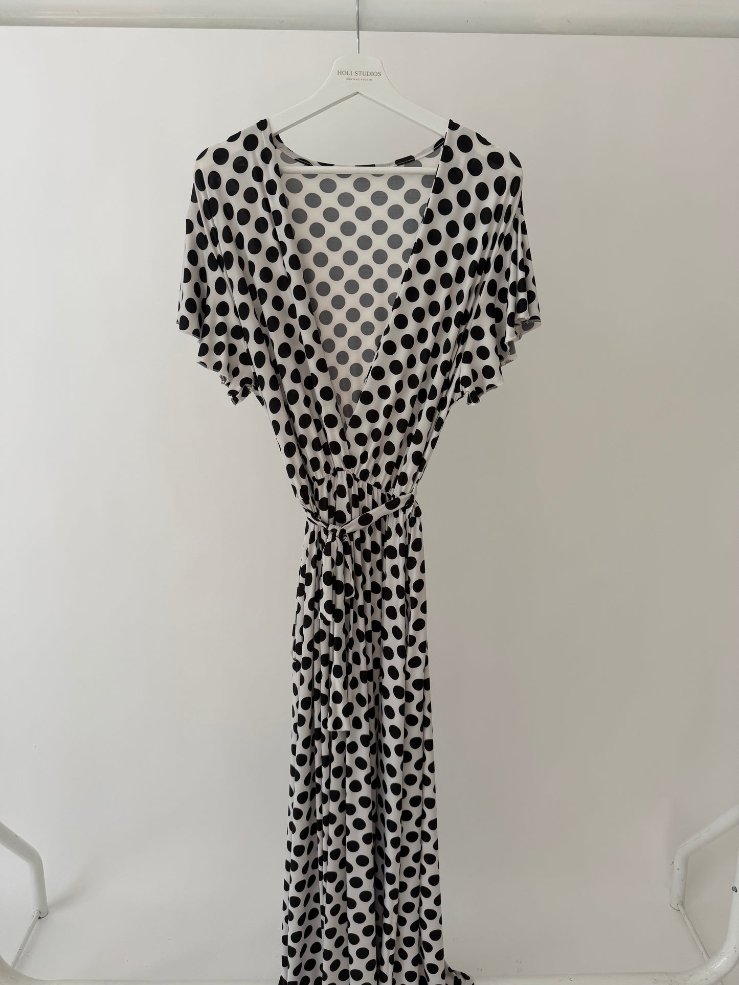 Polka dot wrap style maxi dress