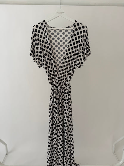 Polka dot wrap style maxi dress