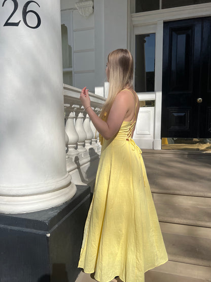 Milk maid tie up midi dress with side slit
