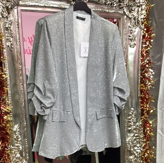 Sparkly three quarter ruched arm blazer