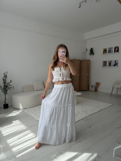 Broderie anglaise white maxi skirt