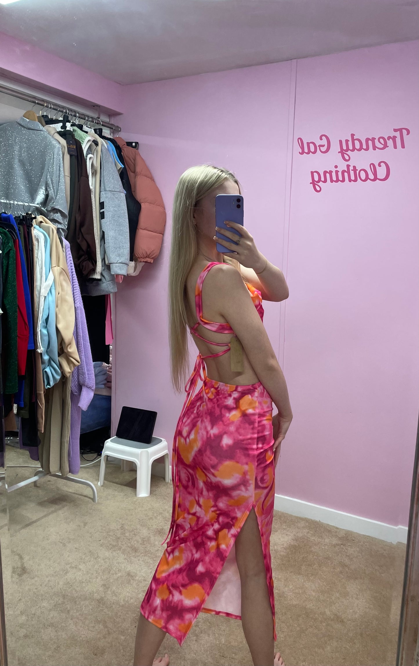 Colourful criss cross back maxi dress with slit