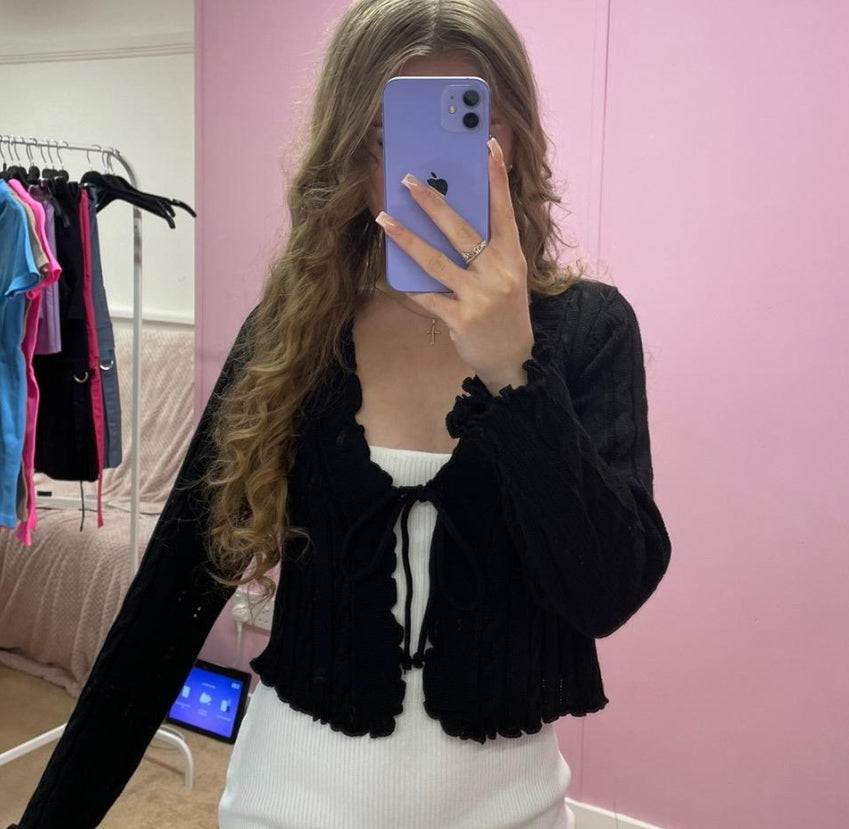 Camilla front tie cable knit cardigans