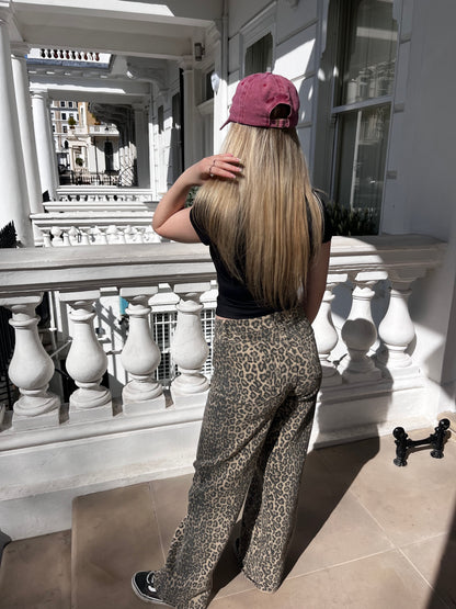 Leopard print mid rise dad fit jeans