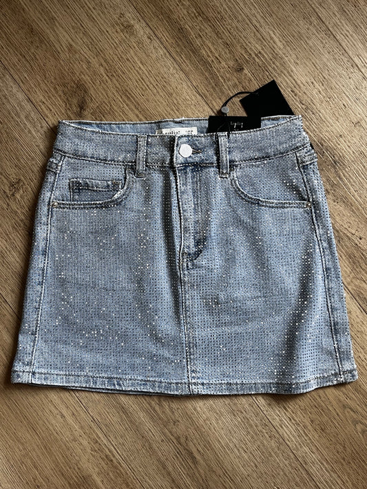 Sparkly diamonte stretchy denim skirt