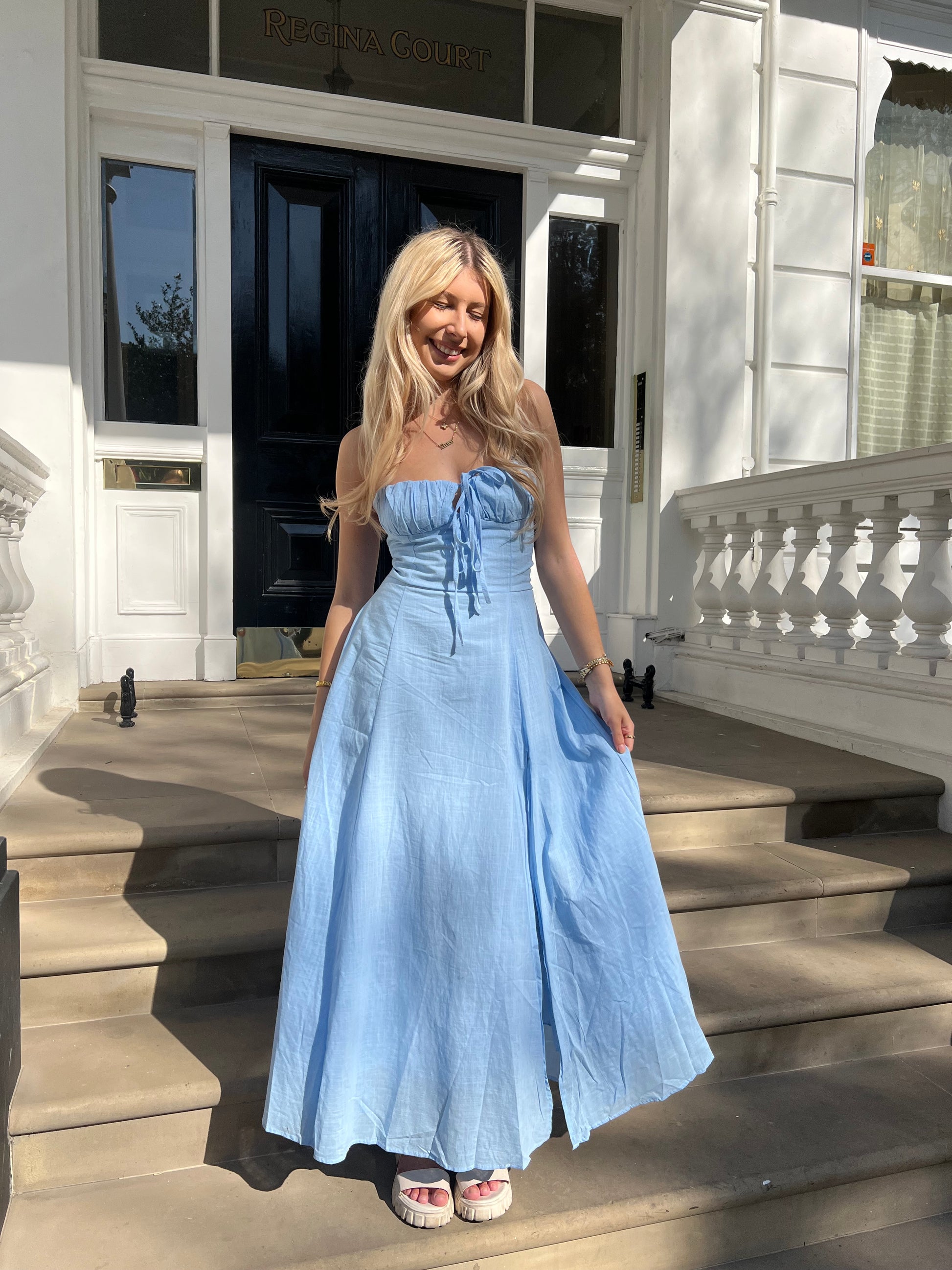 Milk maid tie up maxi dress with side slit – Trendygalclothing Milk maid tie up maxi dress with side slit – Trendygalclothing