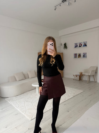 PU leather skort