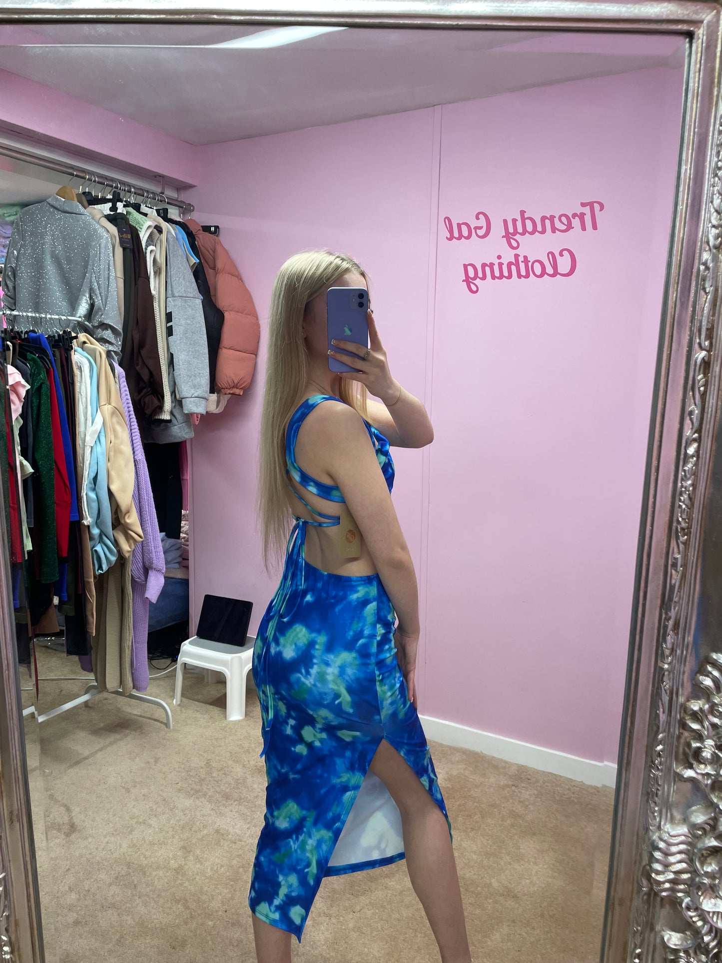 Colourful criss cross back maxi dress with slit
