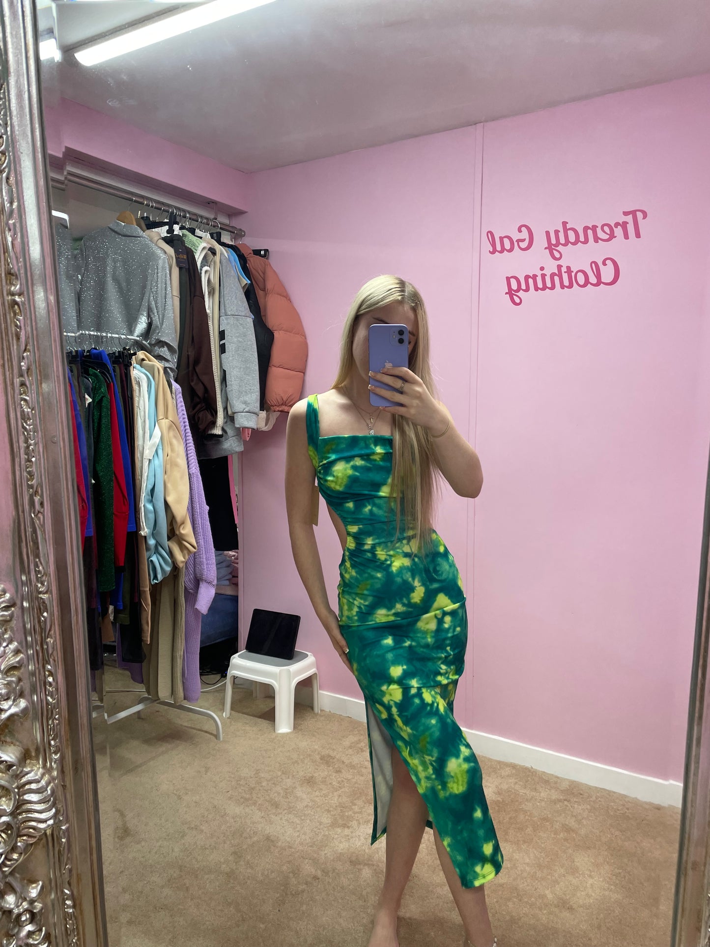 Colourful criss cross back maxi dress with slit